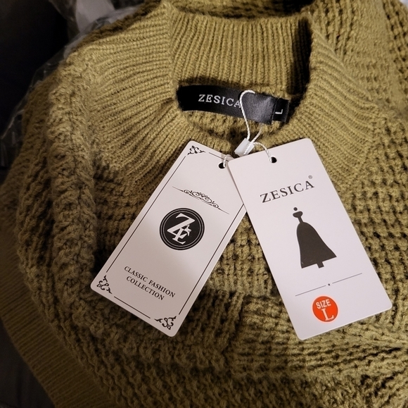 Zesica Large Oversized Sweater olive Green crew neck NWT - Picture 13 of 14